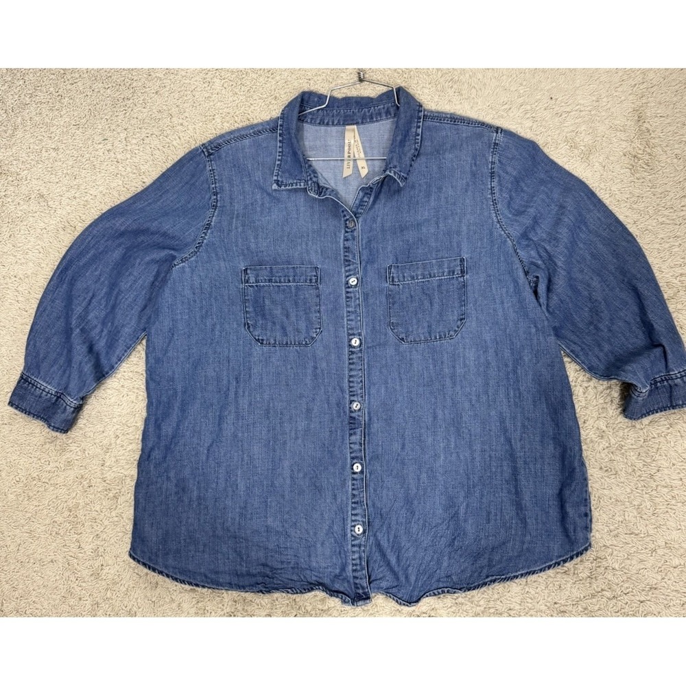 Liverpool Chambray Long Sleeve Button Up Shirt Women's XL Envelope Back Classic - Picture 6 of 9